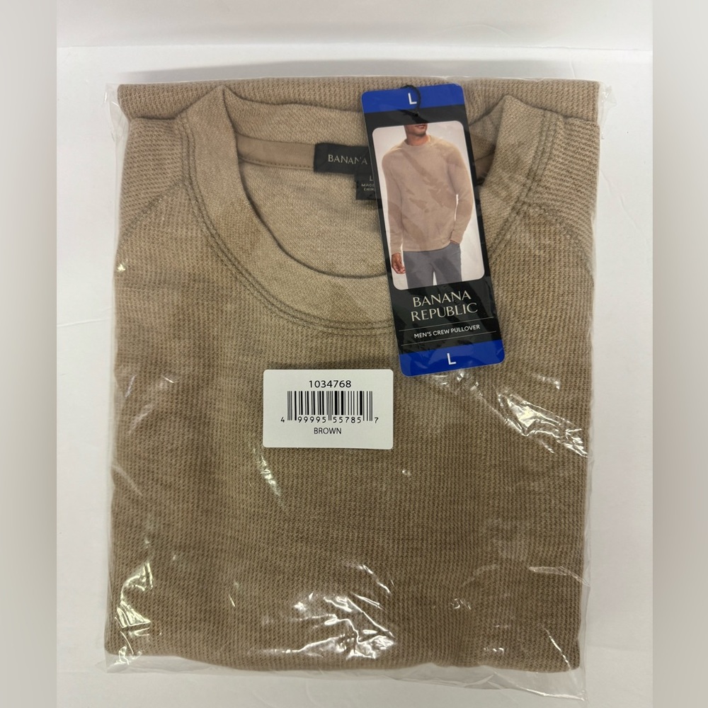 Mens Banana Republic Long Sleeve Waffle Pullover Large Brown NWT